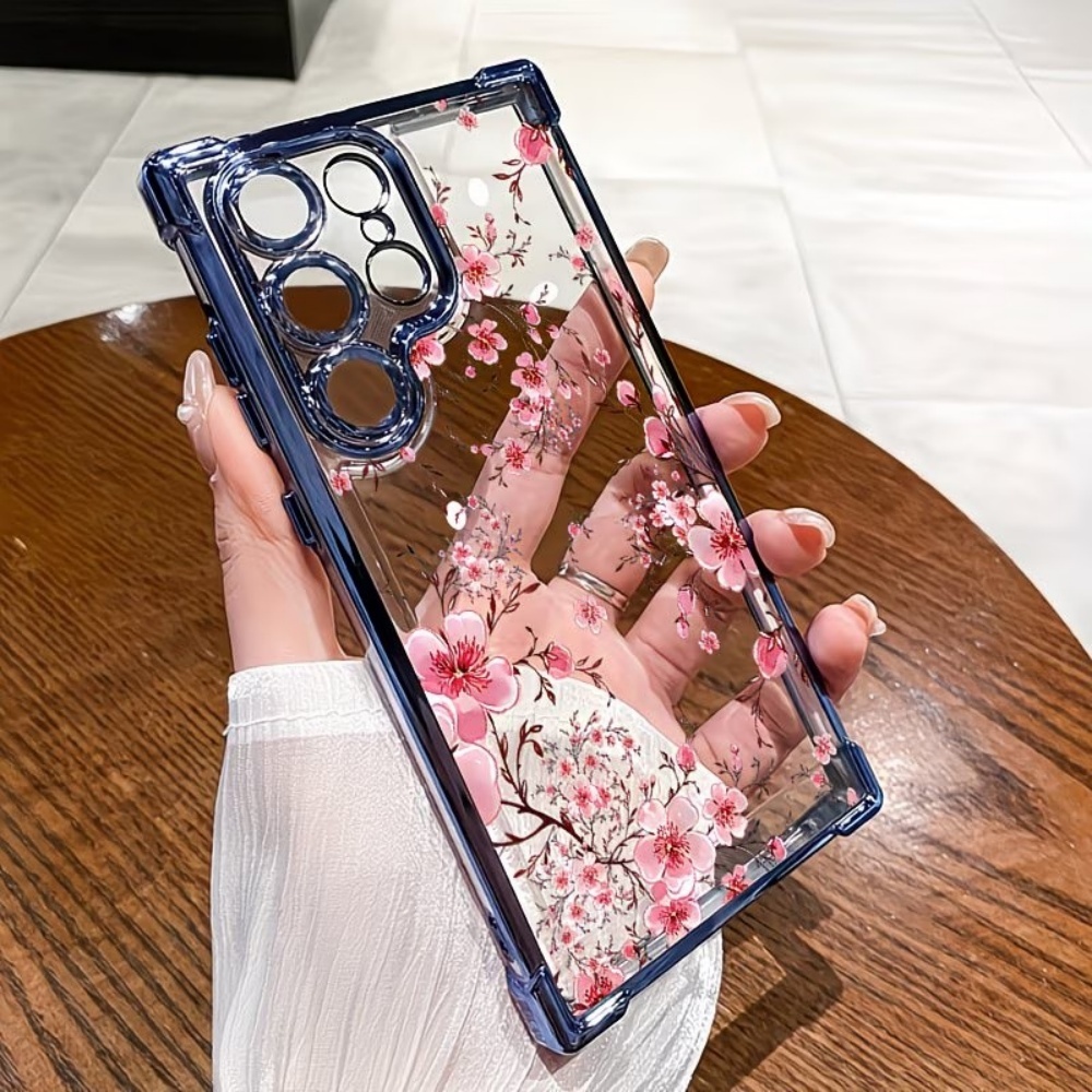 Phone Accessories Samsung - Cherry Blossom Electroplated Four-Corner Anti-Fall Phone